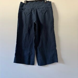 Navy Blue Wide-Leg Linen  Pants